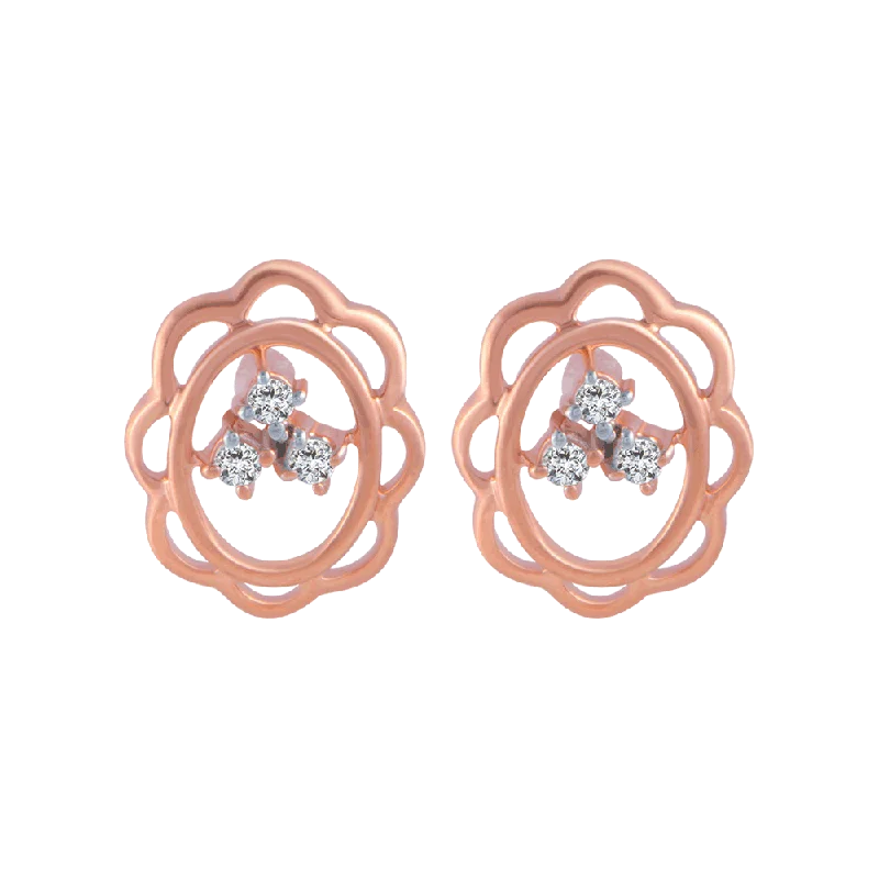 18KT (750) Rose Gold And Diamond Stud Earrings For Women