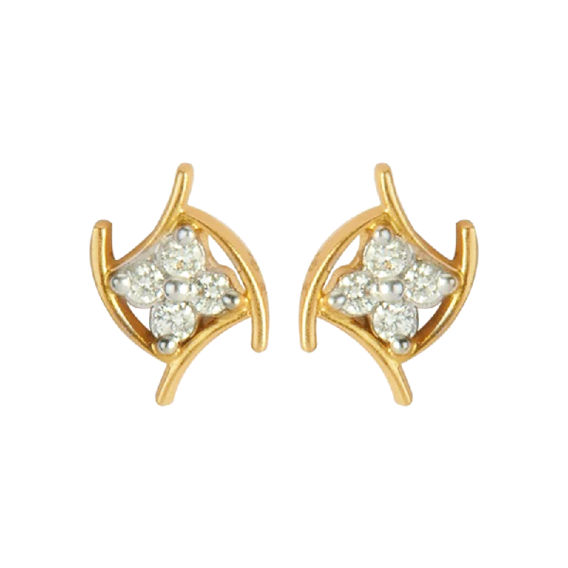 18KT (750) Yellow Gold And Diamond Stud Earrings For Women