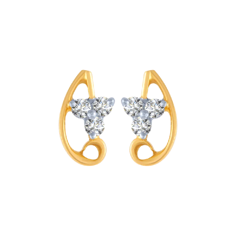 18KT (750) Yellow Gold And Diamond Stud Earrings For Women