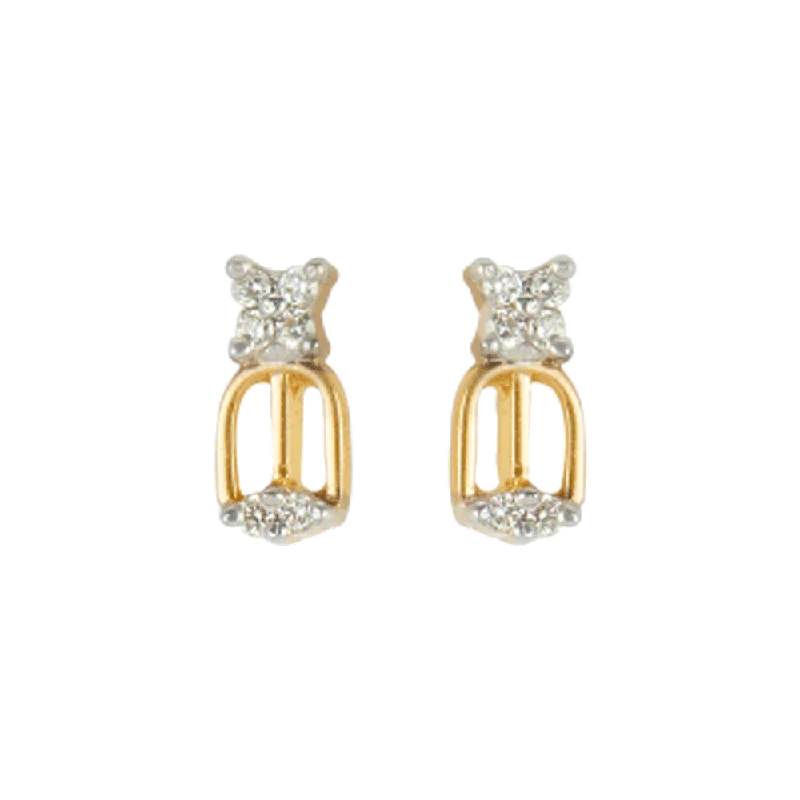 18KT (750) Yellow Gold And Diamond Stud Earrings For Women