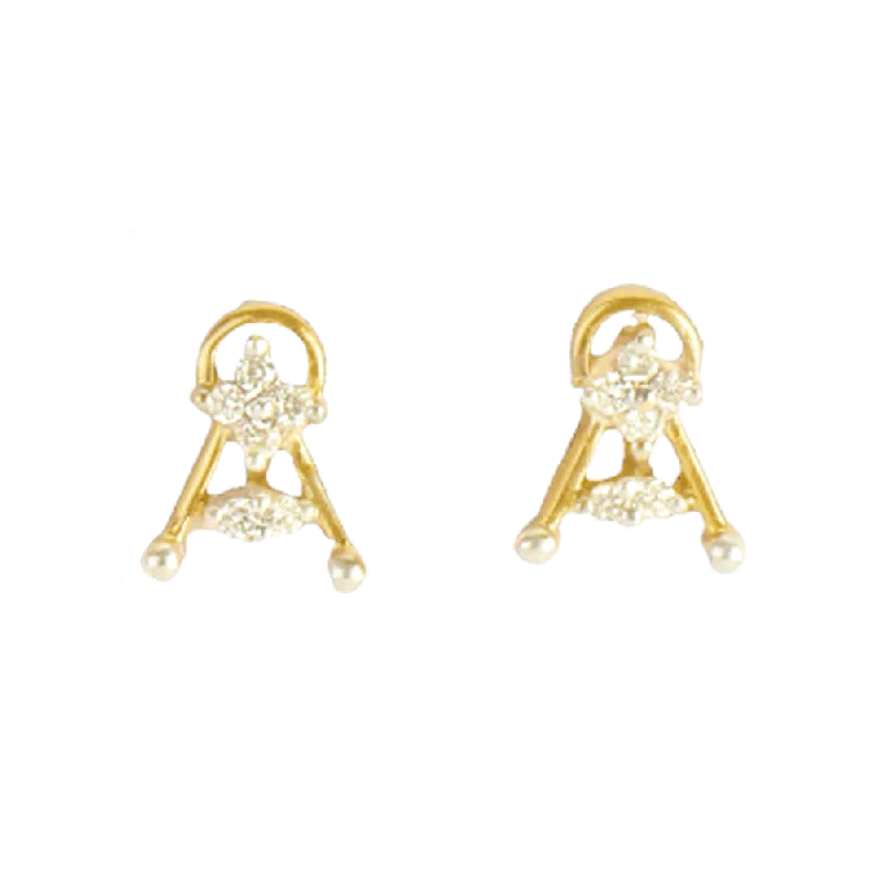 18KT (750) Yellow Gold And Diamond Stud Earrings For Women