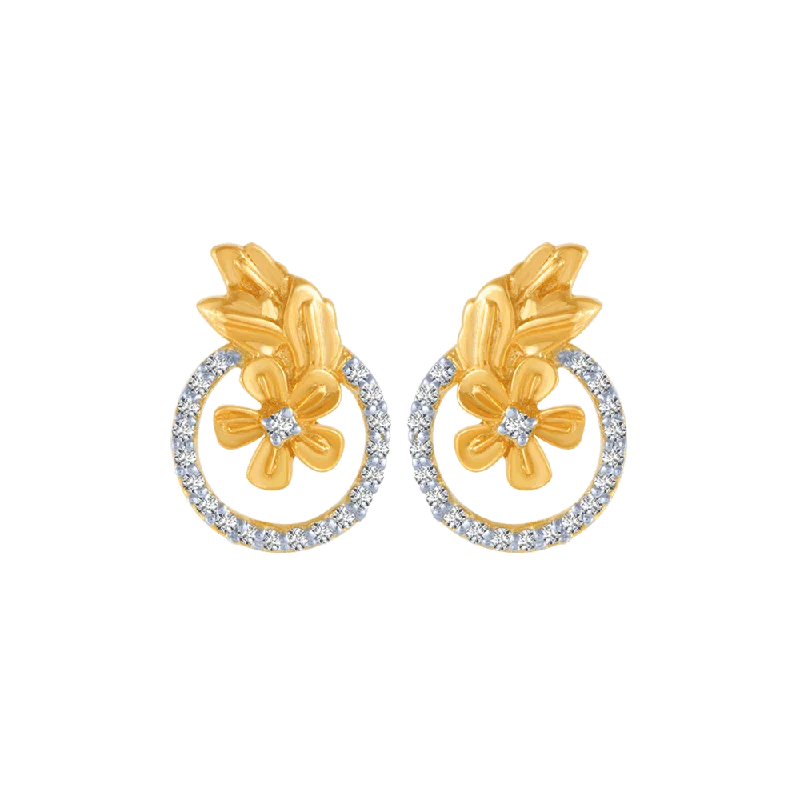 18KT (750) Yellow Gold And Diamond Stud Earrings For Women