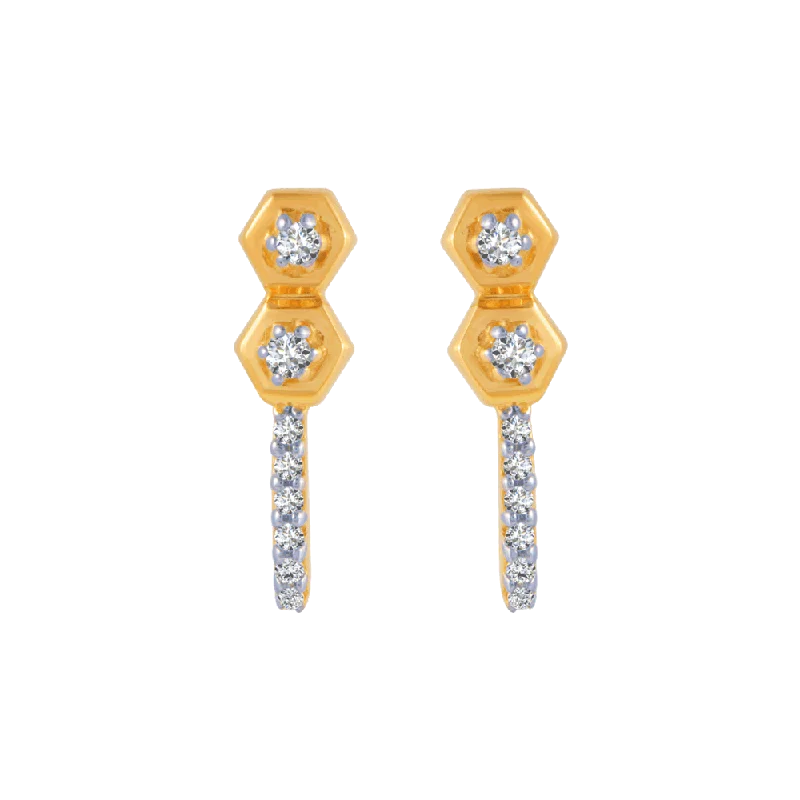 18KT (750) Yellow Gold And Diamond Stud Earrings For Women