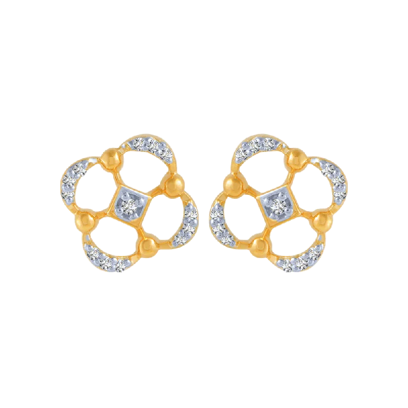 18KT (750) Yellow Gold And Diamond Stud Earrings For Women