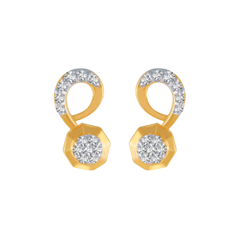 18KT (750) Yellow Gold And Diamond Stud Earrings For Women