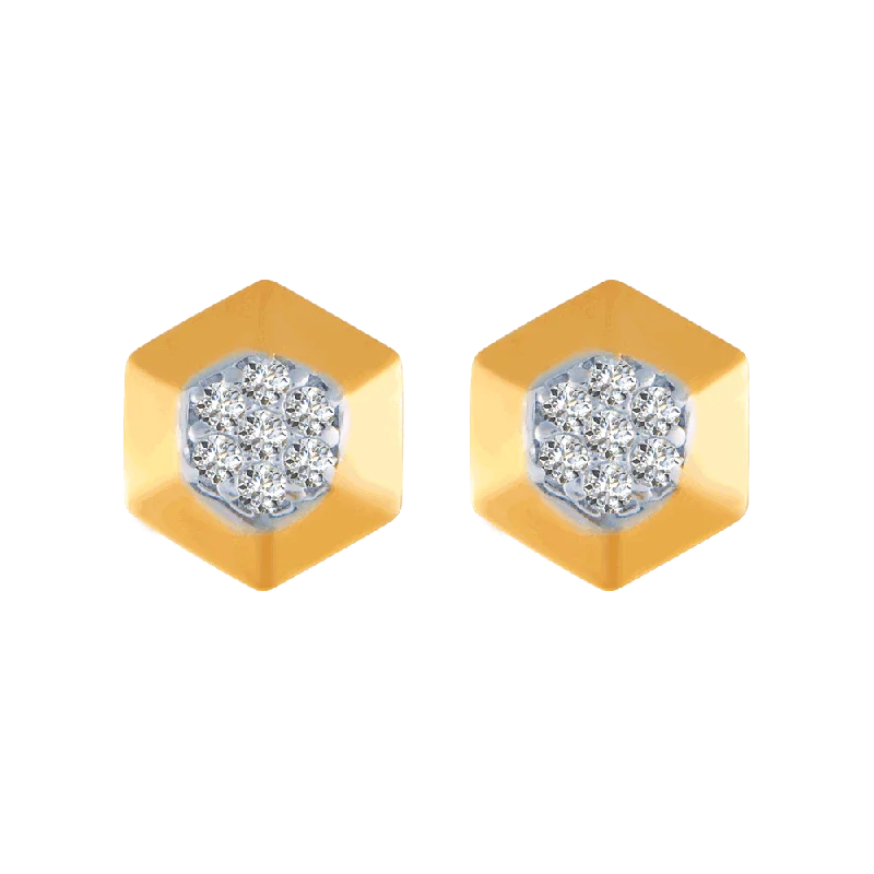 18KT (750) Yellow Gold And Diamond Stud Earrings For Women