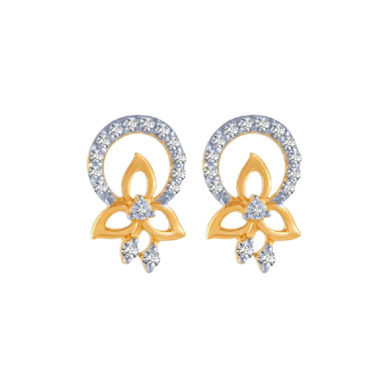 18KT (750) Yellow Gold And Diamond Stud Earrings For Women