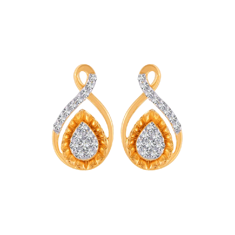 18KT (750) Yellow Gold And Diamond Stud Earrings For Women