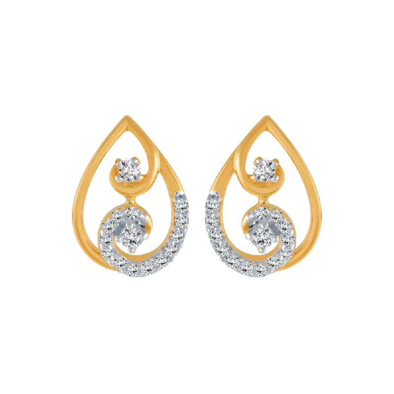 18KT (750) Yellow Gold And Diamond Stud Earrings For Women