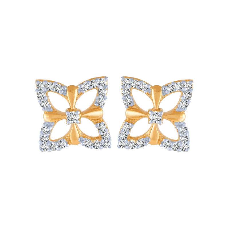 18KT (750) Yellow Gold And Diamond Stud Earrings For Women