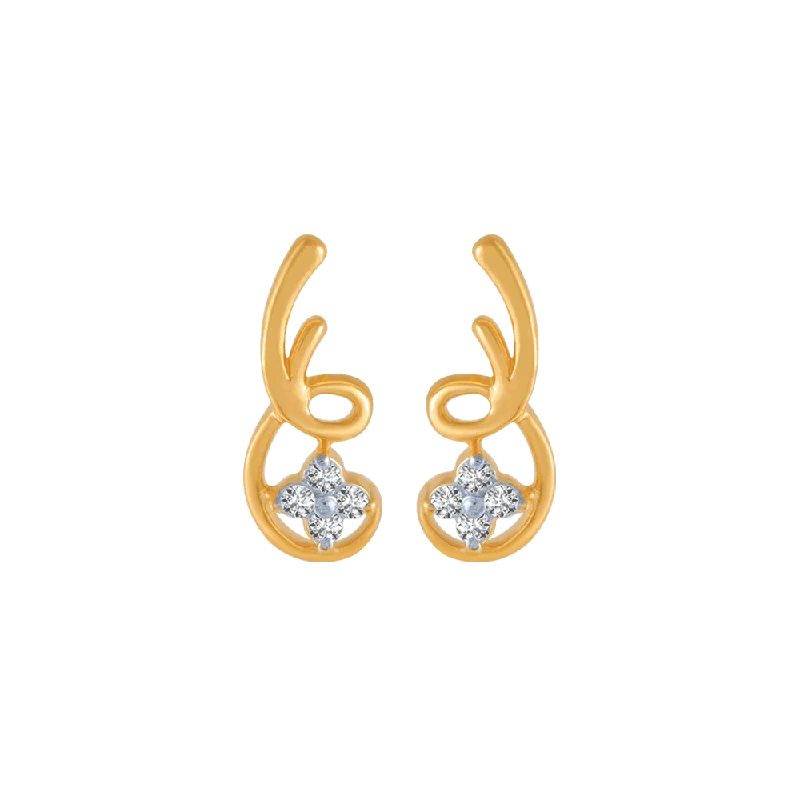 18KT (750) Yellow Gold And Diamond Stud Earrings For Women