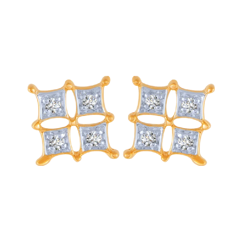 18KT (750) Yellow Gold And Diamond Stud Earrings For Women