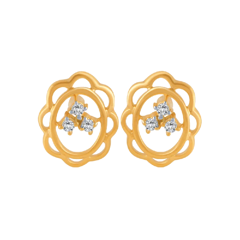 18KT (750) Yellow Gold And Diamond Stud Earrings For Women