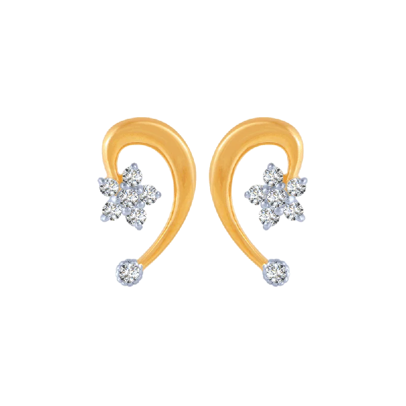 18KT (750) Yellow Gold And Diamond Stud Earrings For Women