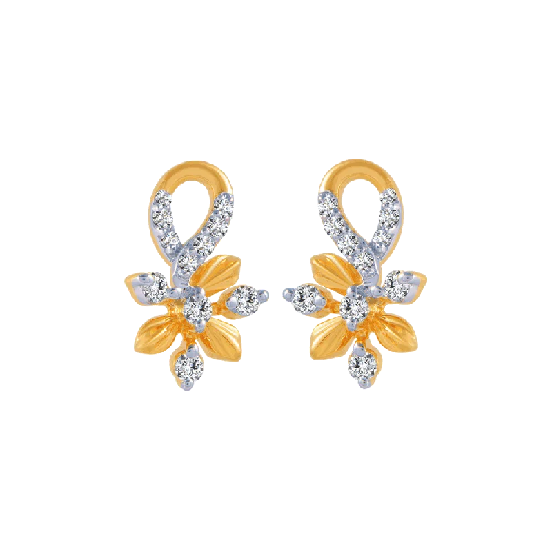 18KT (750) Yellow Gold And Diamond Stud Earrings For Women