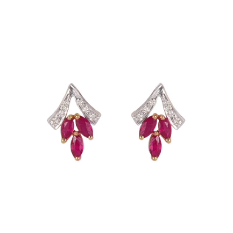 18KT (750) Yellow Gold Diamond And Ruby Clip-on Earring For Women