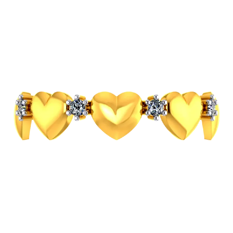 22k Gold Ring With Hearts And American Diamonds In A Halo Design