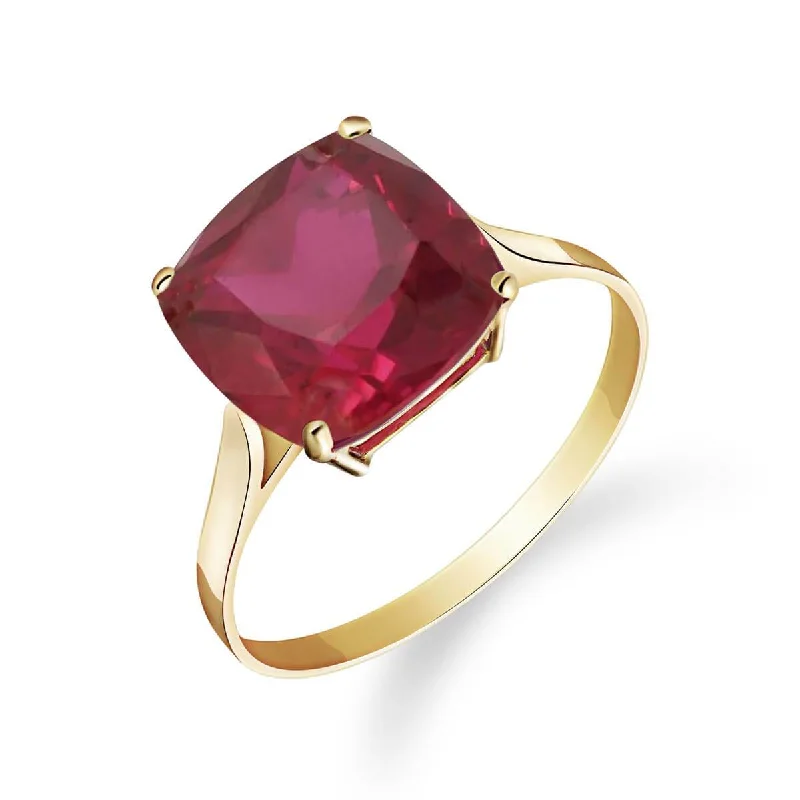 6.75 Carat 14K Solid Yellow Gold Ring Natural Cushion Shape Ruby