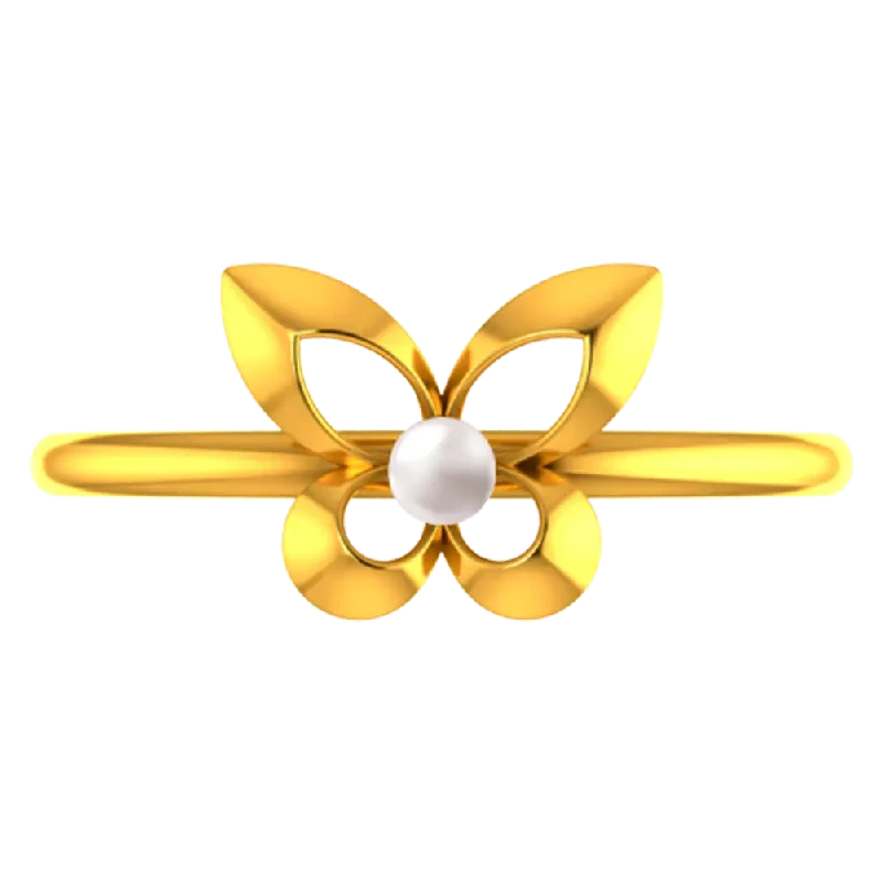 Butterfly Shaped 22k Gold Ring With A Pearl Centre