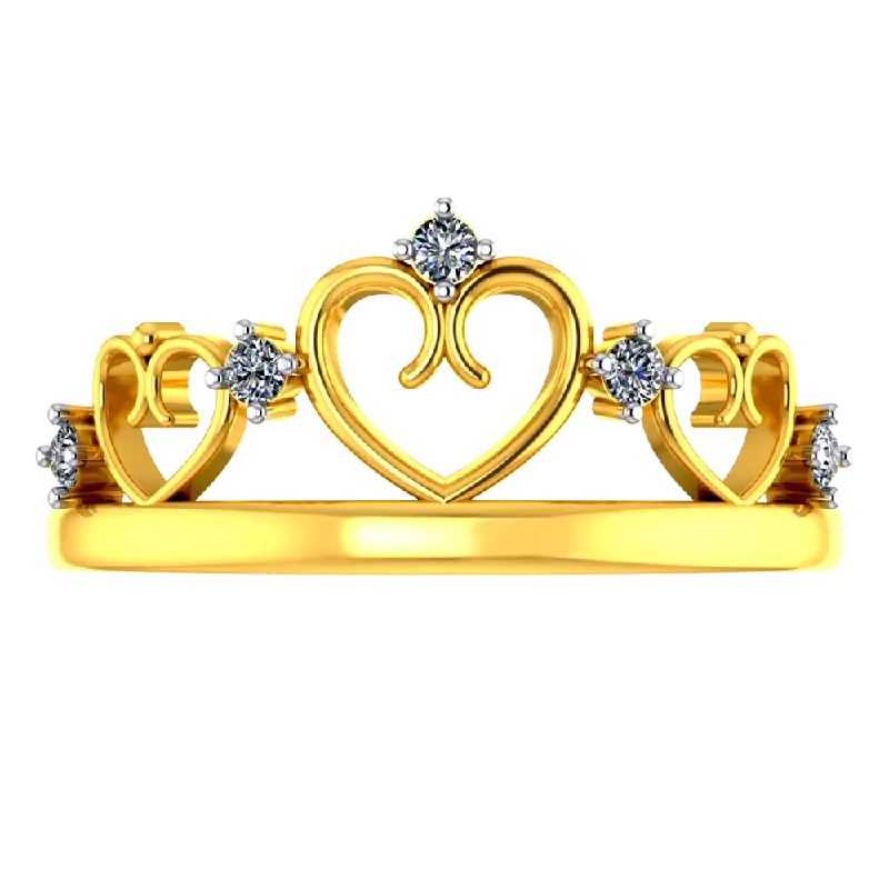 Crown-shaped 22k Gold Ring With Hearts And American Diamonds