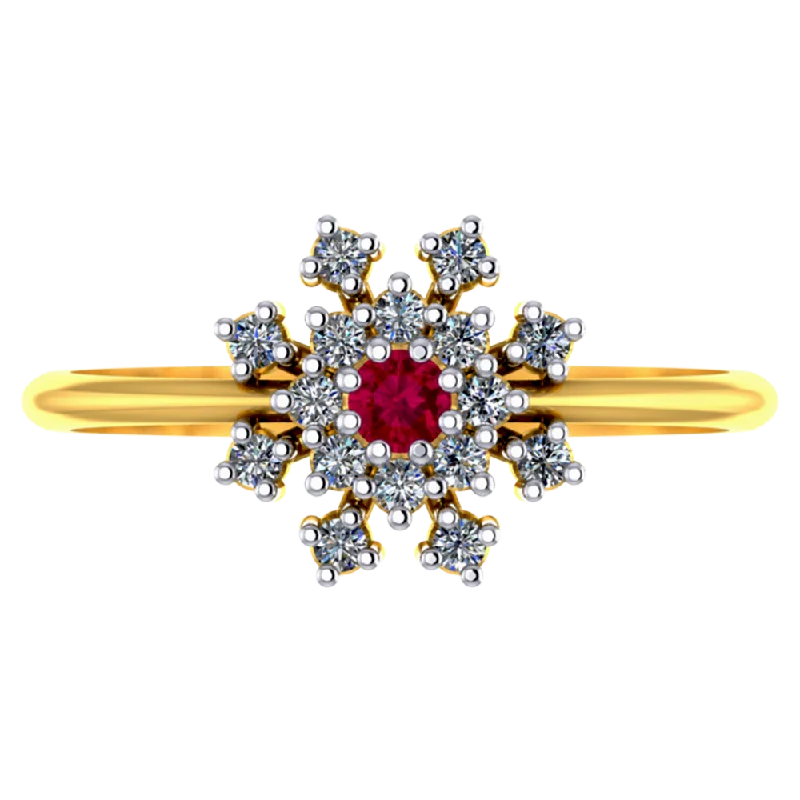 Magnificent 18k Gold And Diamond Ring With Red Gemstone Embellishment From Pc Chandra