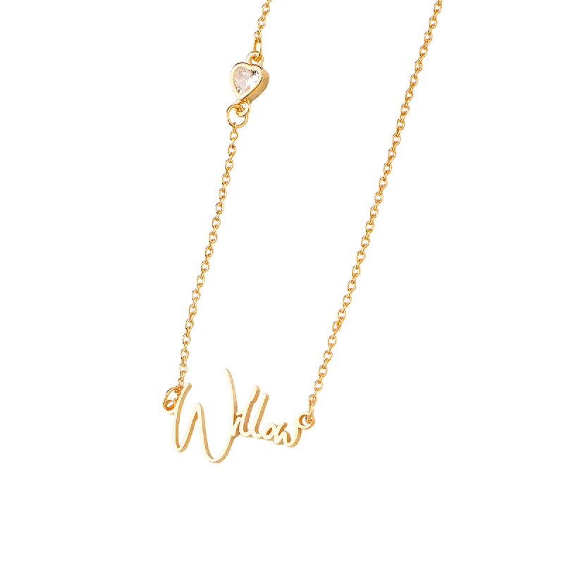 Modern Name Necklace with Heart Diamond Accent