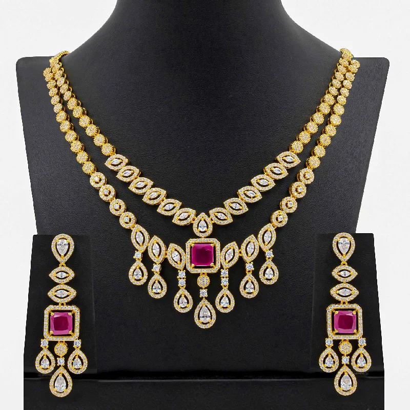 24ct Gold Plated Stone Necklace with stud  PMSNS3WR-0021, PMSHST4WR-082