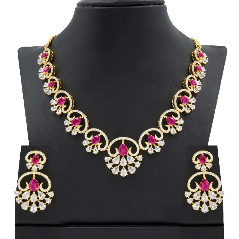 24ct Gold Plated Stone Necklace with stud PMSNS3WR-009, PMSHST12WR-022